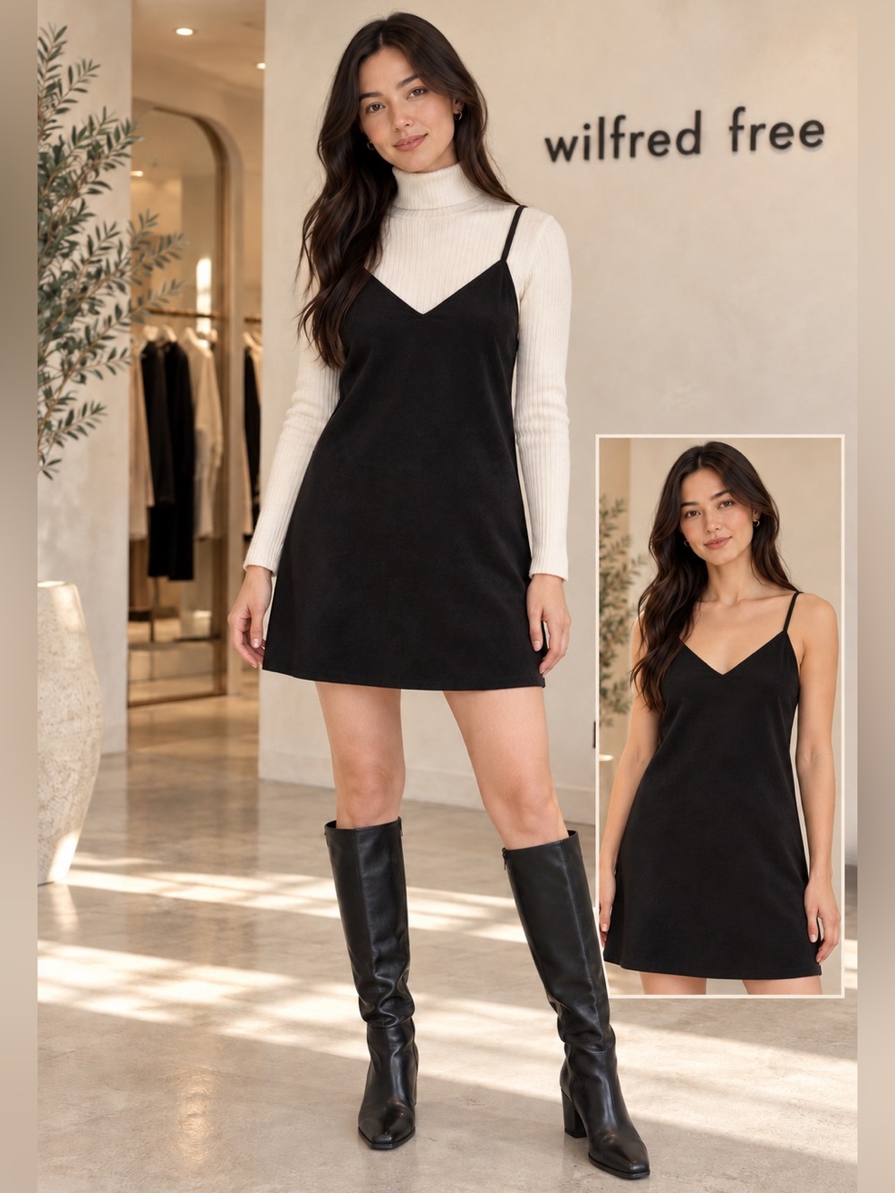 Aritzia Wilfred Free Vivienne Black Faux Suede Mini Slip Dress S